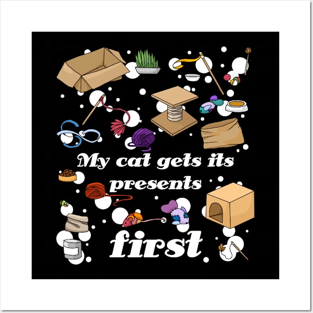 My cat gets its presents first! - cat toys, cat supplies Wall Art by HighFives555